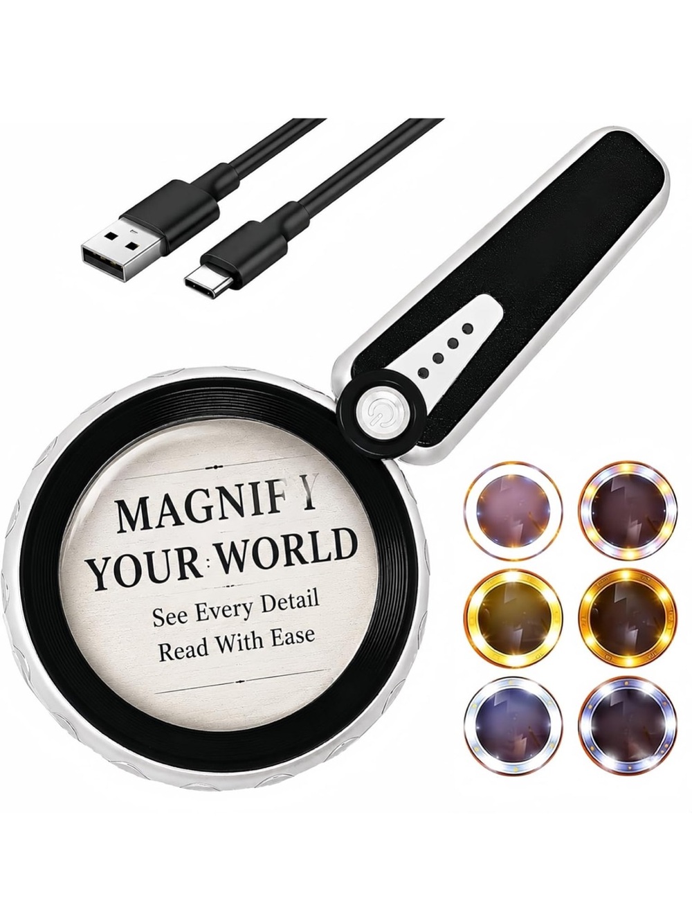 45X magnifying glass with light rechargeable LED Handheld Magnifier